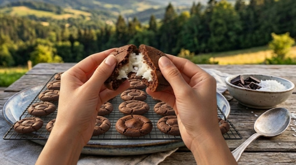 Chocolate Coconut Stuffed Cookies with Cardamom